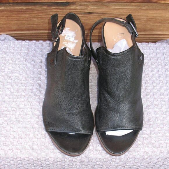 Franco Sarto Black Leather Block Heel Sandals - Picture 4 of 10